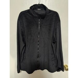 Coofandy Mens Black Velvet Track Jacket Full Zip Mock Neck Velour Sweatshirt L